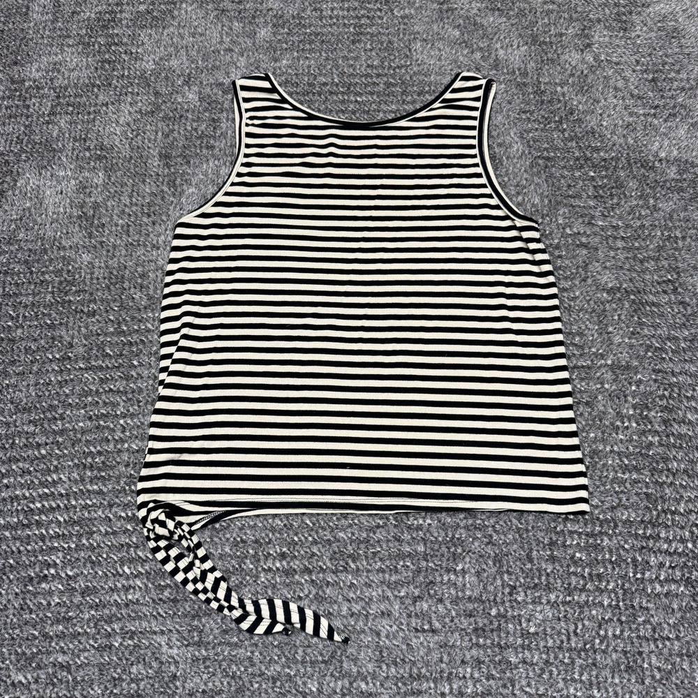 KAVU Womens S Tank Top Black White Striped Sleeveless Knot Side Hem - Picture 2 of 6
